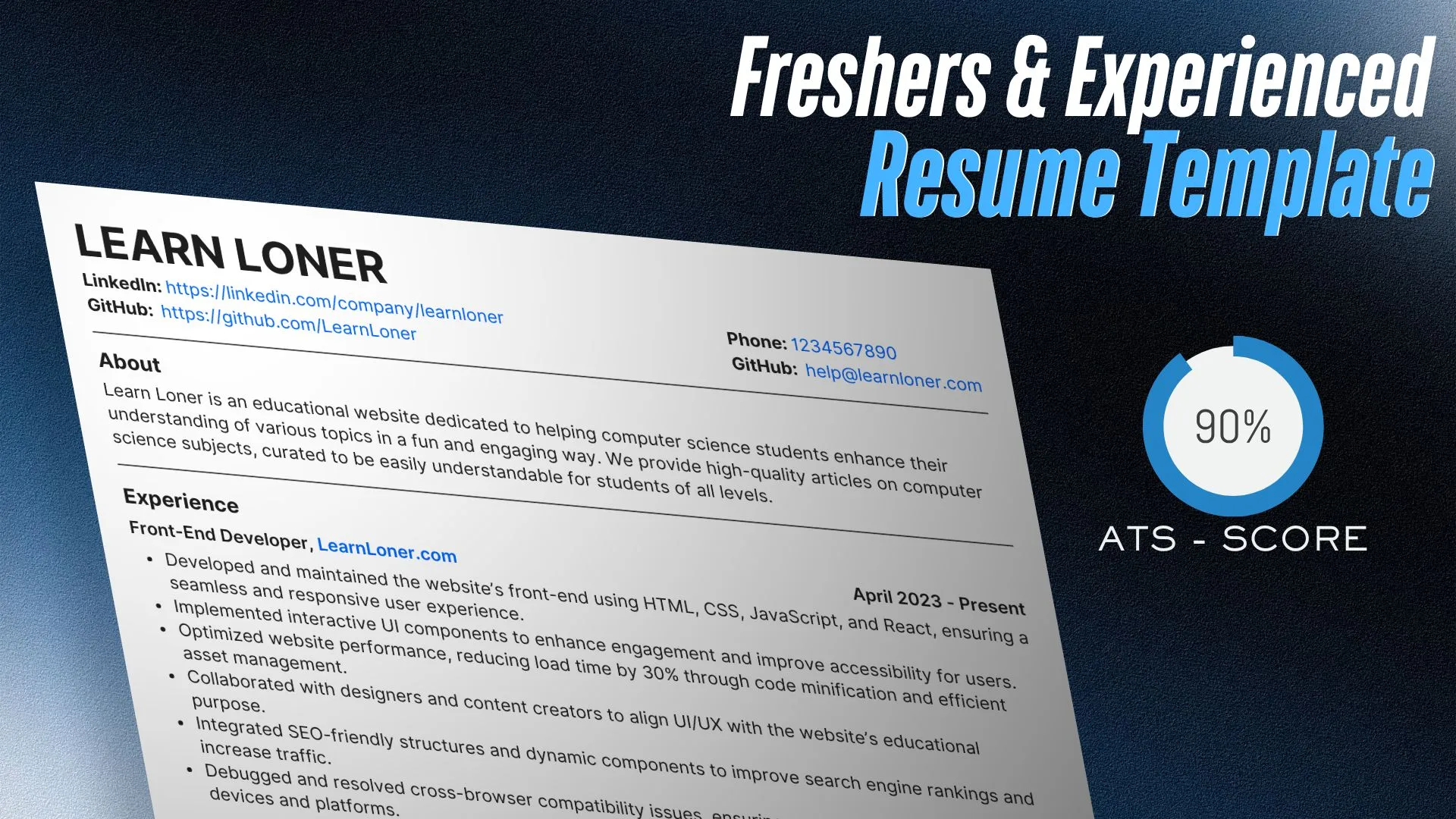 resume template with 90 ats score for freshers and experienced
